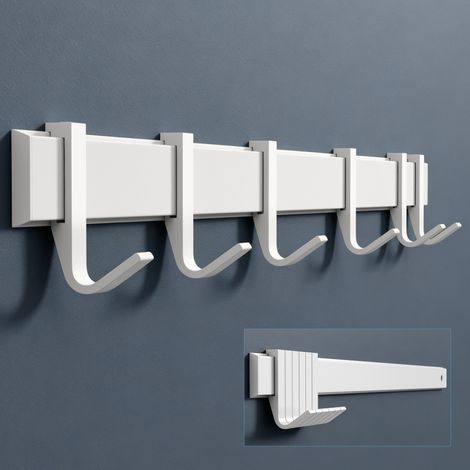 doporro Garderobenhaken Aluminium, 6 Verschiebbare Wandhaken, selbstklebend & stabil, Kleiderhaken Wand für Jacken und Handtücher, ideal für Flur, Bad oder Schlafzimmer,Matt Weiß (1/5)