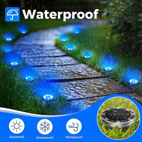 Lampe Solaire Au Sol Lot de 12, Lumiere Solaire Exterieur Jardin 8 LED, Étanche Spot Solaire Extérieur, Eclairage Solaires pour Terrasse Allée Chemins Pelouse Cour Piscine, Bleu (1/5)