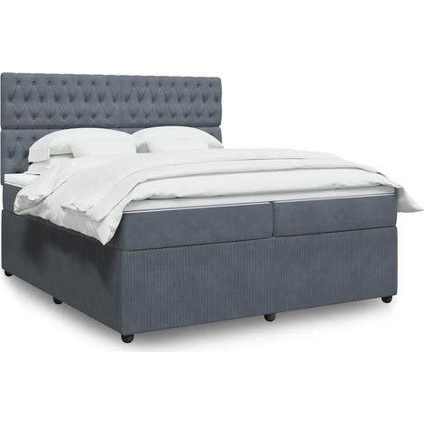 vidaXL Sommier à lattes de lit et matelas Gris foncé 200x200cm Velours (1/5)