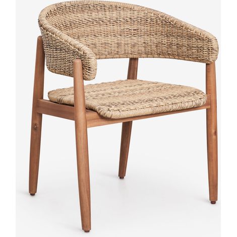 Silla de jardín con reposabrazos en madera de acacia y ratán sintético Ribeira SKLUM (1/5)