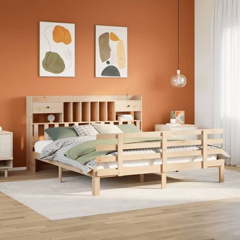 Bookcase Bed without Mattress 180x200 cm Super King Solid Wood Pine vidaXL (1/5)