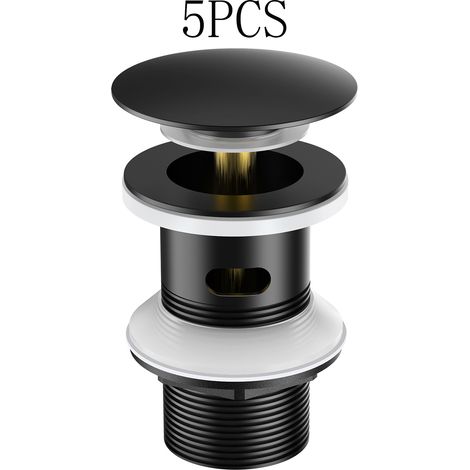 5Pcs Negro Válvula lavabo en click Drenaje Pop-up Drain con rebosadero equipado Cesta de filtro Válvula de drenaje de drenaje de cobre