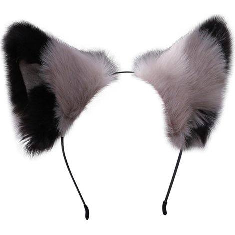 Diadema peluda con orejas de gato y zorro para cosplay de anime - Gris y negro (1/2)