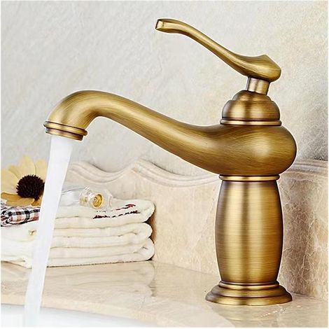 Antique gold bathroom faucet with black bridge, elegant hot and cold water mixer tap for kitchen. (1/3)