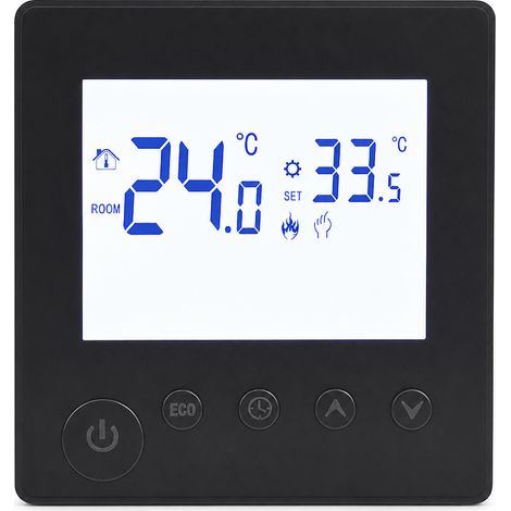 Thermostat K1 noir 25 A pour chauffage au sol, écran LCD et minuterie (1/5)