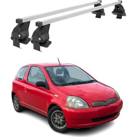 OMAC Dachträger Querträger Stahl für Toyota Yaris I 1999-2005 – Abschließbar – City-Crash-getestet – DIN 75302:2019 – ISO/PAS 11154:2006 – Max. 50 kg Silber (1/5)