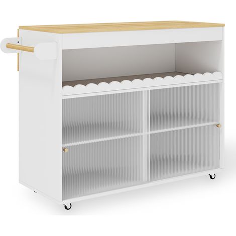 Klappbare Kücheninsel 122 x 46(69) x 91 cm aus MDF in Weiß und Naturholz (1/5)