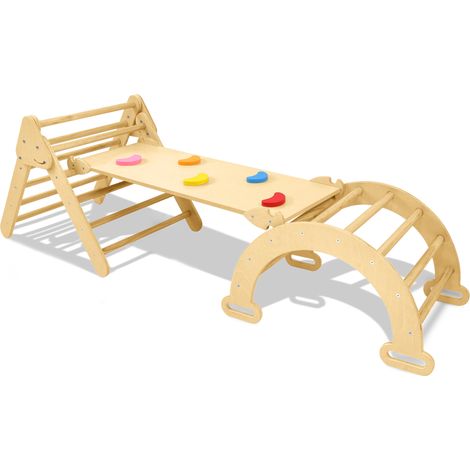 AUFUN Ensemble de 3 Jeux de Grimpe pour Enfants: Ensemble de 3 jeux d'escalade avec toboggan et arc d'escalade en bois, pour tout-petits, adapté aux enfants de 2 à 8 ans pour jeux intérieurs. (1/5)
