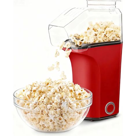 Popcorn Maker - 16 Cups Capacity - Hot Air Popcorn Machine - For Home Kitchen Dorm RV Use - Red