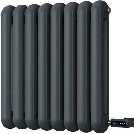 Sherwood - Anthracite Round Top Column Electric Radiator H600mm x W576mm 2 Column 300w Thermostatic WIFI