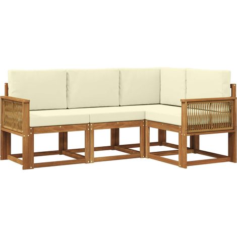 Set di divani da esterno 4 pz Salotto da Giardino Naturale e Crema Poliestere (1/5)