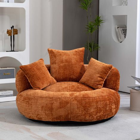Lazy Sofa Orange Chenille – hohe Rückenlehne, Lounger mit 3 Kissen, für Innen & Außen (1/5)