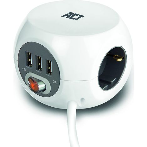 Bloc multiprise avec USB, Powercube 3 Prises USB-A (2,4 A/12 W) avec Interrupteur, Prise 3 Prises, avec Tampon adhésif pour Cuisine, Bureau, Salon, Longueur du câble 3 m, Couleur Blanc - AC2410 (1/5)