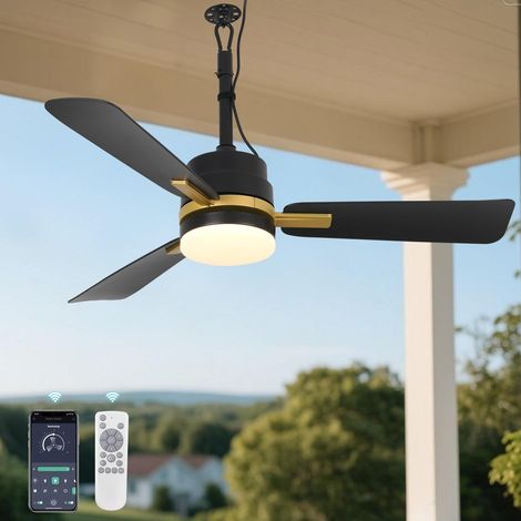105cm Outdoor Ceiling Fan with LED Light, APP Remote Control, Portable Hanging Fan with Hook, Dimmable Light for Patio and Pergola (1/5)