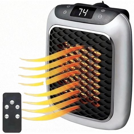 Heater, Appareil de Chauffage enfichable, Appareil de Chauffage en céramique avec télécommande, Chauffage de 800 watts, Mini-chauffage pour prise murale,Mural Home Bedroom Office,silvery1pcs (1/5)