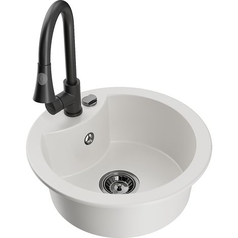 Mexen Diego fregadero de granito de 1 tina con grifo de cocina Elia, blanco - 6512-20-670101-70 (1/5)