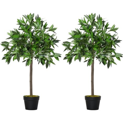 2 Plantas Artificiales de 90 cm de Altura Árboles de Laurel de 564 Hojas con Maceta para Decoración de Hogar Uso en Interiores Verde (1/8)