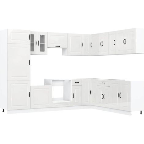 Maison Exclusive - 14dílná sada kuchyňských skříněk "Kalmar" bílý lesk kompozit (1/5)