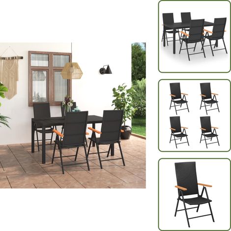 5-tlg. Garten-Essgruppe Schwarz und Braun - Gartensessel - Gartentisch - Rattan Gartenmöbel - Outdoor Möbel - Gartenmöbel Set (1/5)