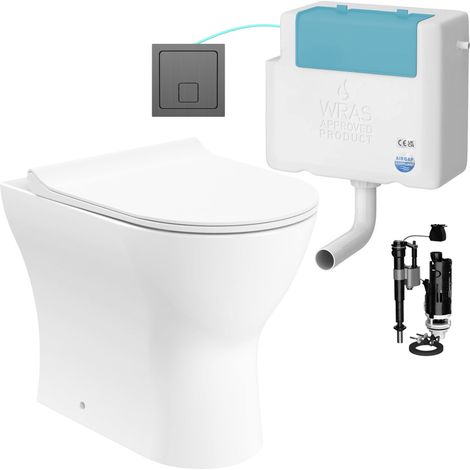 Gloss White Rimless Back to Wall Toilet and Concealed Cistern Set - Side Entry (1/4)