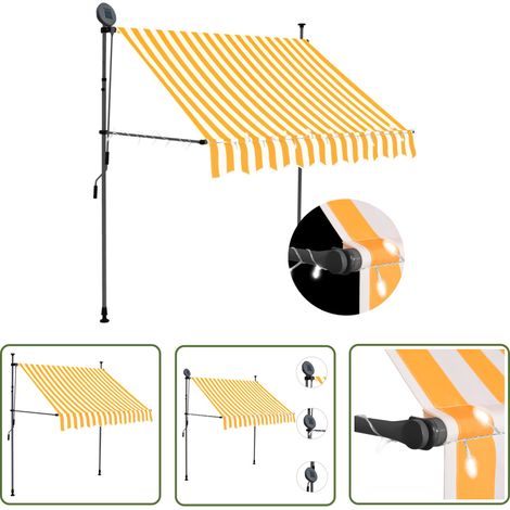 Auvent manuel rétractable avec LED Store Banne Auvent de jardin 100 cm Blanc et orange 25695 (1/5)