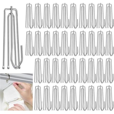 Ganchos para cortinas – Juego de 60 ganchos de acero inoxidable para cortinas – Accesorios de 4 puntas – Para cortinas con cinta plisada