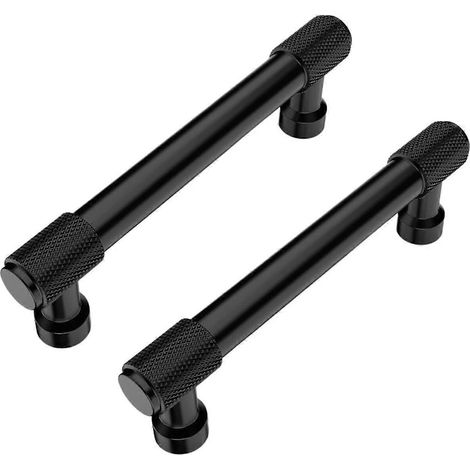 Set aus 2 schwarzen, gerändelten T-förmigen Möbelgriffen, 96 mm, modern und rutschfest, für Möbel- und Küchenrenovierung. (1/5)