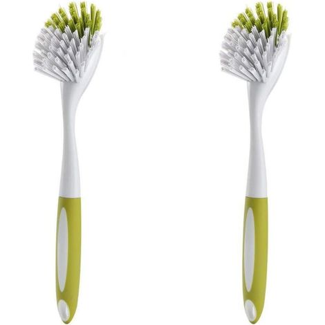 Confezione da 2 spazzole per piatti per lavello della cucina, pentole, padelle, con setole resistenti, giallo-verde