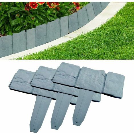 Bordure per giardino - 10 pezzi Bordure per giardino, bordure per prato, bordi per recinzione da giardino, bordi per prato in plastica grigia, recinzione a palizzata effetto pietra, bordure per prato