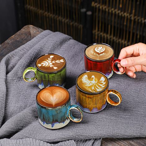 Tasse à café en céramique émaillée grande capacité avec anse large pour bureau et maison (1/5)