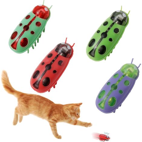 4 juguetes interactivos para gatos, juguete eléctrico de entrenamiento de mariquita para gatos de interior