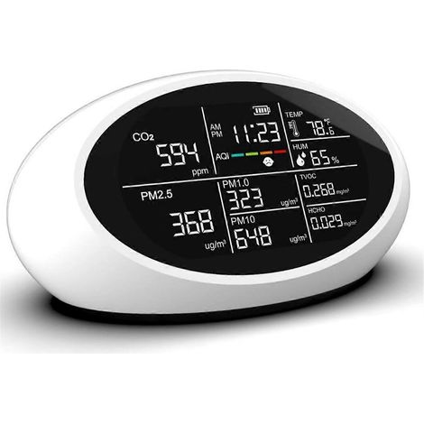 Détecteur de qualité de l'air DM605E 10 en 1 avec affichage LED et port de chargement USB -- (1/5)