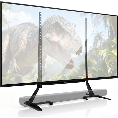 Support Universel pour Téléviseur, Hauteur Réglable pour Téléviseurs 56cm à 196cm, Supporte jusqu’à 36,3 kg, Compatible VESA 200×100 à 800×400, Support pour Barre de Son Inclus, Noir. (1/5)