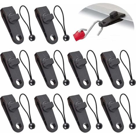 20 clips reutilizables para lonas de linóleo con asa de bloqueo resistente para camping, agricultura, jardinería, cubiertas de barcos, toldos y pancartas (negro), 10 clips para tiendas de campaña + 10 (1/5)