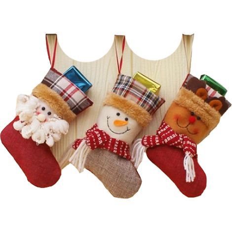 Calcetín Navideño - Calcetín de Papá Noel para Rellenar - Decoración Navideña - 10,5 x 12,5 x 19 cm - 3 Unidades (1/5)