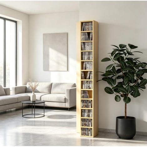 CD-Regal 21x20x175 cm aus MDF und Spanplatte, natur, platzsparend - MEUBLIV (1/5)