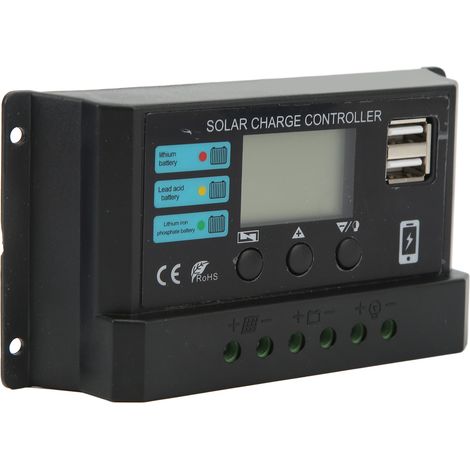 Régulateur de charge solaire 12V 24V automatique, contrôleur photovoltaïque 10A avec écran LCD, boîtier noir, adaptatif pour panneau solaire (1/5)