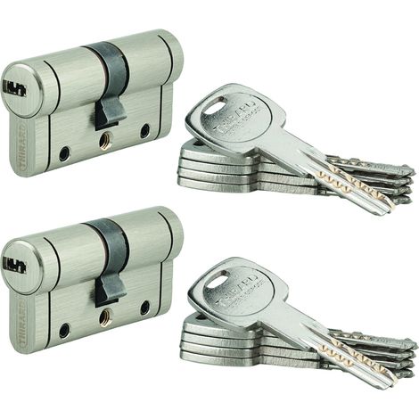 Thirard – Lot de 2 cylindres de serrure Trafic 30x30mm – Nickel – Sécurité anti-arrachement, anti-perçage, anti-casse – 10 clés fournies (1/2)