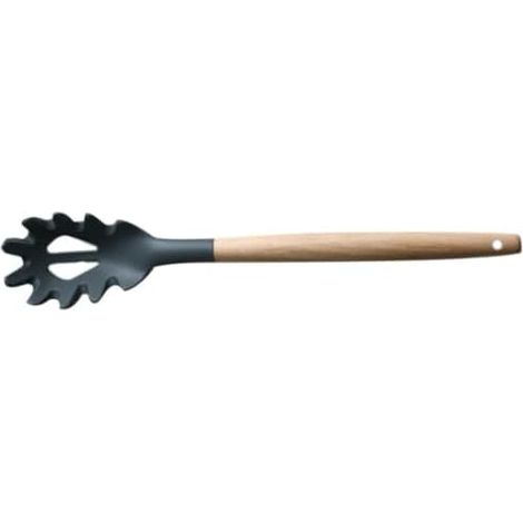 Cuillère à spaghetti en silicone ADOCARN avec manche en bois, 31,5 cm, légère et ergonomique, idéale pour servir et cuisiner à la maison. (1/5)