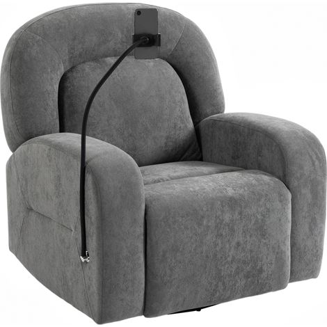 HOMCOM sillón relax reclinable 3 en 1, con función mecedora, giratorio 360°, soporte para teléfono, asiento amplio, respaldo acolchado, gris