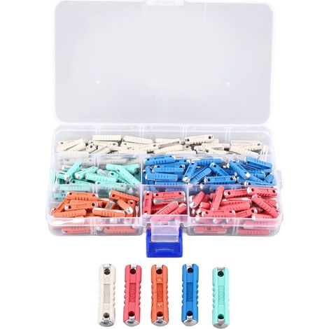 Car Fuse, 200pcs 24 × 5.8 mm Multi-Color Torpedo Shaped Car Fuse Assortment Kit Amp 5A, 8A, 10A, 16A, 25A, for Old Europeans (1/5)