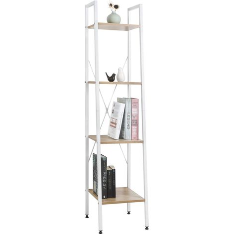 Woltu – Étagère de rangement en acier et bois 4 tablettes – Dimensions 34x35x148cm – Capacité 20kg par tablette – Montage facile sans outil