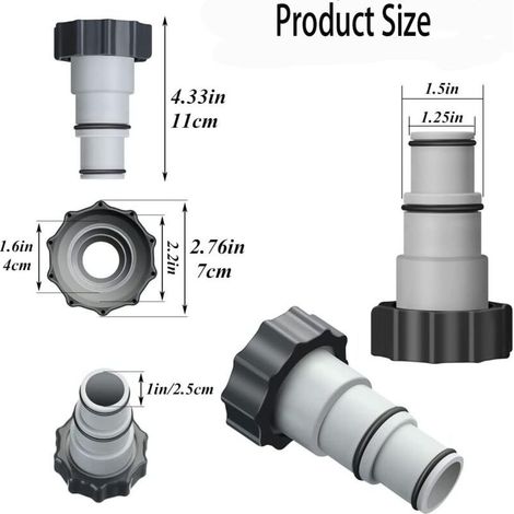 4-teiliges Pool-Adapterset, Ersatzschlauchadapter für Intex A-Serie mit Gewinde, 1,5" und 1,25" Schlauchdurchmesser, Pumpenadapter für Poolsets (1/4)