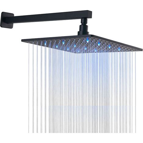 Soffione Doccia Led, 40cm Doccia Soffione Quadrato Controllo Della Temperatura, Soffione Doccia Nero Con Braccio Doccia, Bagno Doccia 3 Colore Cambiando Flusso D'Acqua Alimentato, Acciaio Inossidabile (1/4)