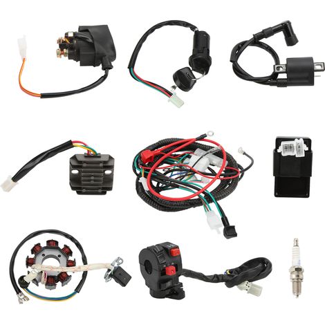 Kit de faisceau électrique comprenant une électrovanne, une bougie d'allumage, un CDI, un redresseur et un câble pour quad 125cc, 150cc, 200cc et 250cc. (1/5)