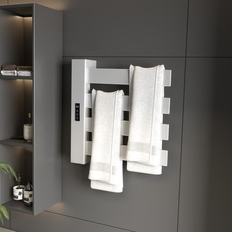 Porte-serviettes électrique mural pour salle de bain avec 4 barres chauffage rapide Wi-Fi et écran tactile 47,5x9,5x49 cm blanc (1/5)