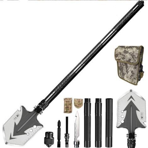 Pelle Pliante Multifonctionnelle 82cm Pelle de Camping Pliante, Portable Pliable Pelle Militaire en Acier au Carbone, Survie Outil pour Camping, Hors Route, Randonnée, Jardinage, Chasse (1/5)