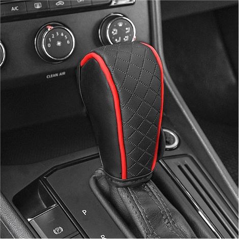 Cuffia del cambio in pelle con ricamo a rombi, resistente e protettiva per la leva del cambio, universale e decorativa, ideale per auto, camion e SUV (nero/rosso).