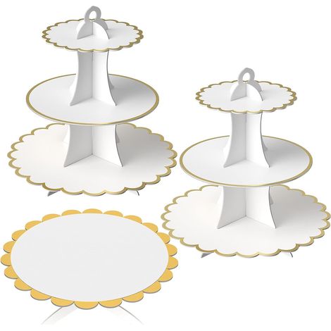 Lot de 3 présentoirs à gâteau en carton noir Présentoir à gâteau à 3 niveaux Support de service à 1 niveau réutilisable (blanc)-Fei Yu (1/5)
