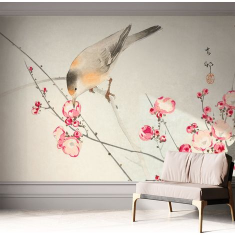 Papier peint autocollant adhésif avec motifs pour salon et chambre accessoire stylé pour votre intérieur Oiseau fleuri 312x219 cm (1/5)